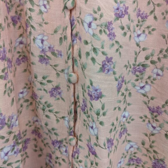 Vintage Nanette Lepore Pink Floral Womens Blouse Large Smocked Tassel Boho Y2K - Picture 3 of 10